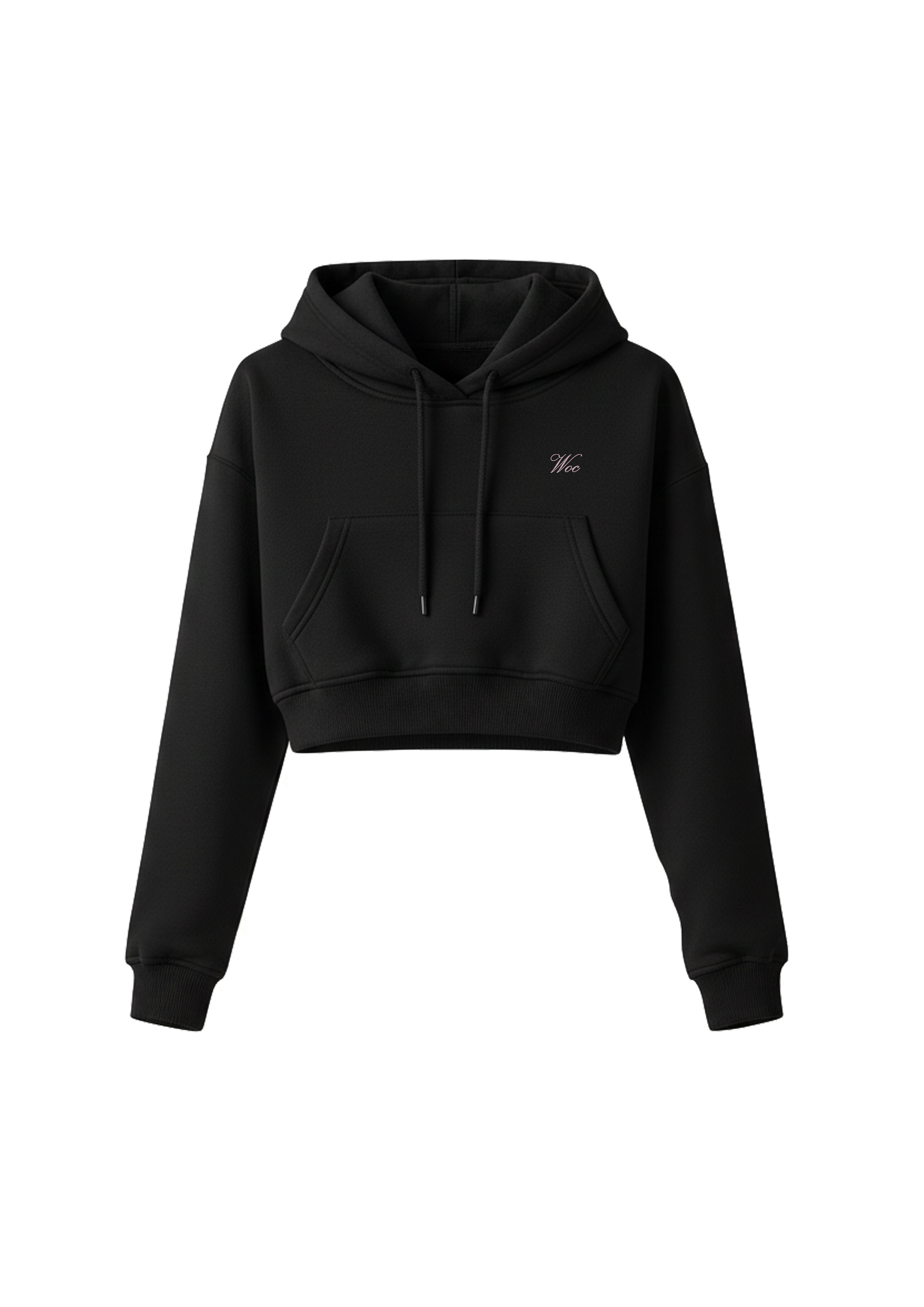 Silk-Touch Black Basic Crop Hoodie