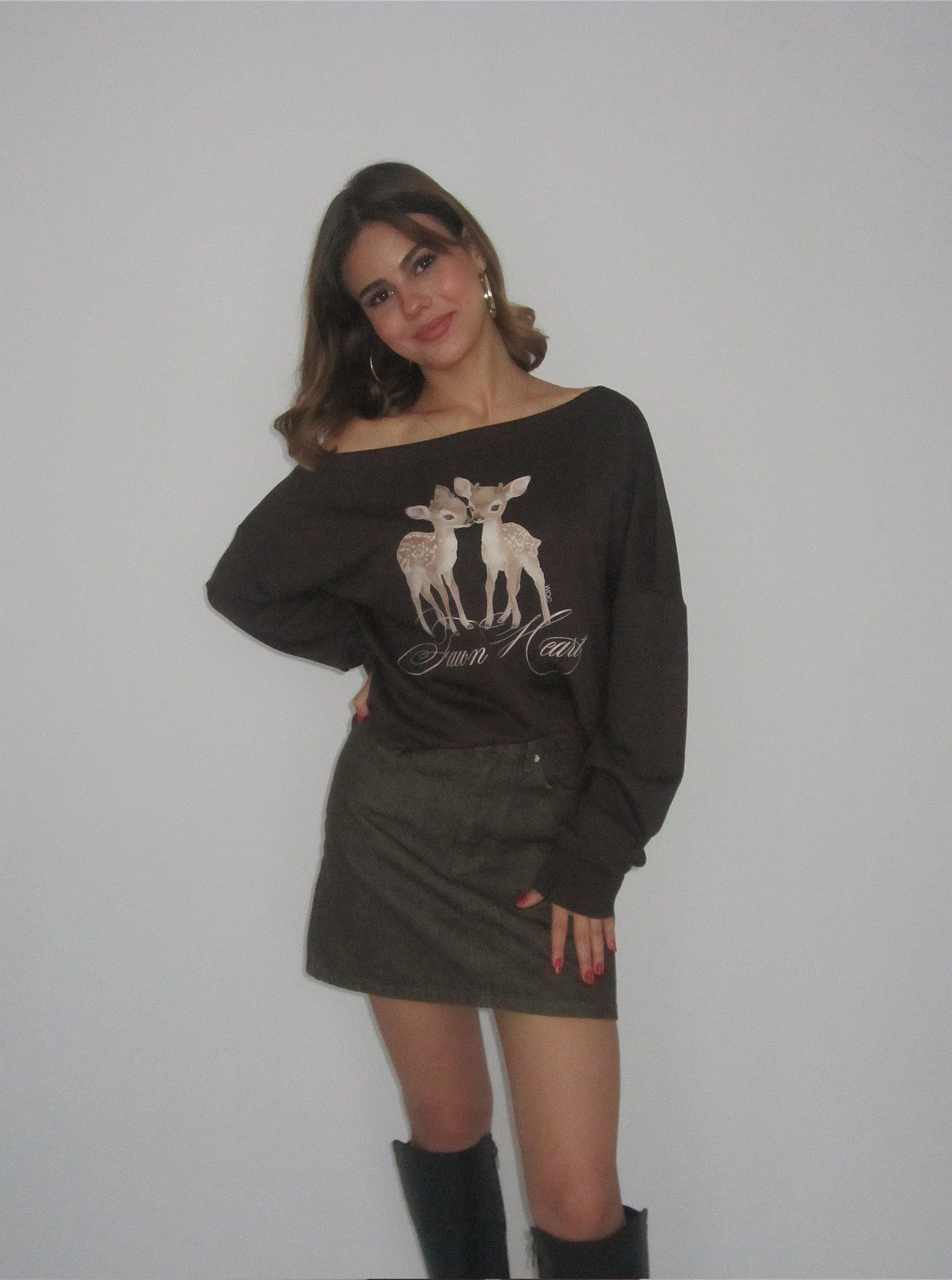 Fawn Heart One-Shoulder Top