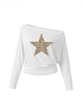 Leopard Star One-Shoulder Top