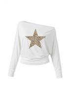 Leopard Star One-Shoulder Top