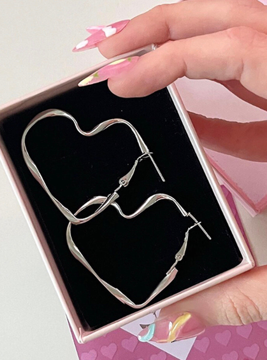 Y2k Silver Heart Küpeler