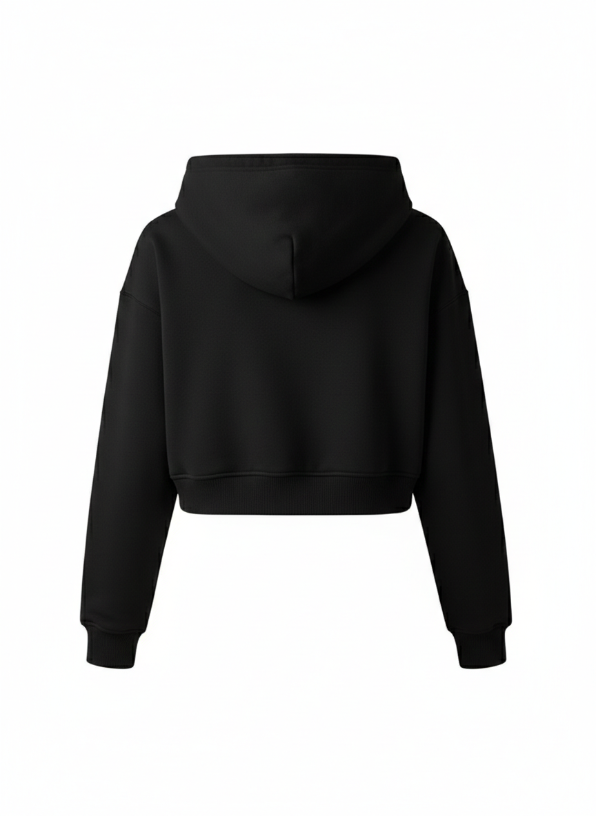 Silk-Touch Black Basic Crop Hoodie